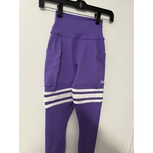 Bombshell Sportswear Purple High Rise Pocket Leggings XS Thigh Stripe Compressio - Picture 3 of 11